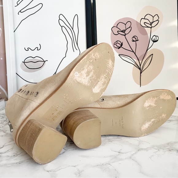 Rag & Bone Willow Sand Suede Block Heel Grommet Ankle Boots 9 - Picture 11 of 12